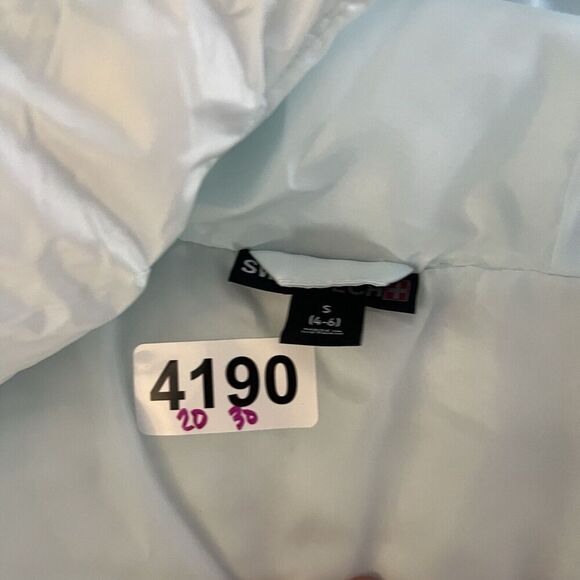 Swiss Tech Baby Blue Puffer Coat Jacket Small 4-6 Womens Packable Mid-Length - Picture 5 of 15